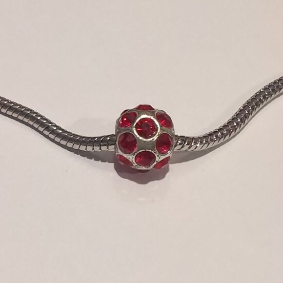 Silver‎ Red Rhinestones Ball Charm for Pandora Style Bracelet - Picture 2 of 5